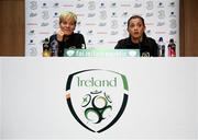 7 October 2019; Katie McCabe and manager Vera Pauw during a Republic of Ireland women's team press conference at the FAI National Training Centre in Abbotstown, Dublin.  Photo by Stephen McCarthy/Sportsfile