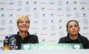 7 October 2019; Katie McCabe and manager Vera Pauw during a Republic of Ireland women's team press conference at the FAI National Training Centre in Abbotstown, Dublin.  Photo by Stephen McCarthy/Sportsfile