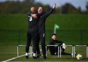 7 October 2019; Darren Randolph and goalkeeping coach Alan Kelly celebrate during a Republic of Ireland training session at the FAI National Training Centre in Abbotstown, Dublin. Photo by Stephen McCarthy/Sportsfile