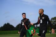 7 October 2019; Aaron Connolly, left, and Darren Randolph during a Republic of Ireland training session at the FAI National Training Centre in Abbotstown, Dublin. Photo by Stephen McCarthy/Sportsfile