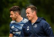 7 October 2019; Bryan Byrne, right, and Hugo Keenan arrive prior to Leinster Rugby squad training at Rosemount in UCD, Dublin. Photo by Seb Daly/Sportsfile