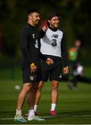 7 October 2019; Jeff Hendrick, right, and Enda Stevens during a Republic of Ireland training session at the FAI National Training Centre in Abbotstown, Dublin. Photo by Stephen McCarthy/Sportsfile