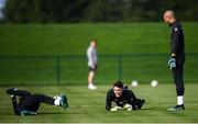 7 October 2019; Kieran O'Hara and Darren Randolph, right, during a Republic of Ireland training session at the FAI National Training Centre in Abbotstown, Dublin. Photo by Stephen McCarthy/Sportsfile