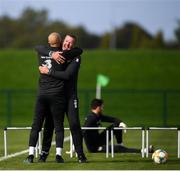 7 October 2019; Republic of Ireland goalkeeping coach Alan Kelly and Darren Randolph, left, celebrate during a Republic of Ireland training session at the FAI National Training Centre in Abbotstown, Dublin. Photo by Stephen McCarthy/Sportsfile