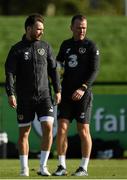 8 October 2019; Scott Hogan and Glenn Whelan during a Republic of Ireland Training Session at the FAI National Training Centre in Abbotstown, Dublin. Photo by Harry Murphy/Sportsfile