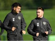 8 October 2019; John Egan speaks with Aaron Connolly during a Republic of Ireland Training Session at the FAI National Training Centre in Abbotstown, Dublin. Photo by Harry Murphy/Sportsfile