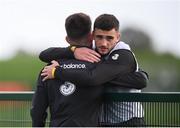 8 October 2019; Aaron Connolly, left, is greeted by Troy Parrott of the Republic of Ireland U21's following a Republic of Ireland training session at the FAI National Training Centre in Abbotstown, Dublin. Photo by Stephen McCarthy/Sportsfile