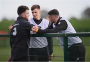 8 October 2019; Aaron Connolly, left, with Republic of Ireland U21 players Troy Parrott, right, and Jayson Molumby following a Republic of Ireland training session at the FAI National Training Centre in Abbotstown, Dublin. Photo by Stephen McCarthy/Sportsfile