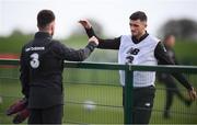 8 October 2019; Aaron Connolly, left, is greeted by Troy Parrott of the Republic of Ireland U21's following a Republic of Ireland training session at the FAI National Training Centre in Abbotstown, Dublin. Photo by Stephen McCarthy/Sportsfile