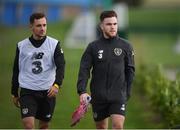8 October 2019; Aaron Connolly, right, with Lee O'Connor of the Republic of Ireland U21's following a Republic of Ireland training session at the FAI National Training Centre in Abbotstown, Dublin. Photo by Stephen McCarthy/Sportsfile