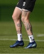 8 October 2019; A detailed view of the tattoos on the legs on James McClean during a Republic of Ireland training session at the FAI National Training Centre in Abbotstown, Dublin. Photo by Stephen McCarthy/Sportsfile