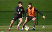 8 October 2019; Aaron Connolly, left, and Alan Browne during a Republic of Ireland training session at the FAI National Training Centre in Abbotstown, Dublin. Photo by Stephen McCarthy/Sportsfile