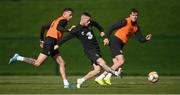 8 October 2019; Jack Byrne with Alan Browne, left, and Kevin Long, right, during a Republic of Ireland training session at the FAI National Training Centre in Abbotstown, Dublin. Photo by Stephen McCarthy/Sportsfile