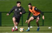 8 October 2019; Aaron Connolly, left, and Alan Browne during a Republic of Ireland training session at the FAI National Training Centre in Abbotstown, Dublin. Photo by Stephen McCarthy/Sportsfile