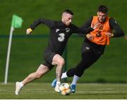 8 October 2019; Jack Byrne, left, and Matt Doherty during a Republic of Ireland training session at the FAI National Training Centre in Abbotstown, Dublin. Photo by Stephen McCarthy/Sportsfile