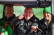 8 October 2019; Republic of Ireland kit & equipment manager Dick Redmond, centre, with goalkeeping coach Alan Kelly, left, and Fergal Dignam, FAI facilities manager, right, following a Republic of Ireland training session at the FAI National Training Centre in Abbotstown, Dublin. Photo by Stephen McCarthy/Sportsfile