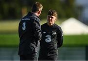 8 October 2019; Gavin Kilkenny speaks with Republic of Ireland U21 head coach Stephen Kenny during a Republic of Ireland U21's  Training Session at FAI National Training Centre in Abbotstown, Dublin. Photo by Harry Murphy/Sportsfile