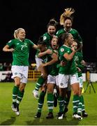 8 October 2019; Katie McCabe celebrates with Republic of Ireland team-mates after scoring their first goal during the UEFA Women's 2021 European Championships qualifier match between Republic of Ireland and Ukraine at Tallaght Stadium in Dublin. Photo by Stephen McCarthy/Sportsfile