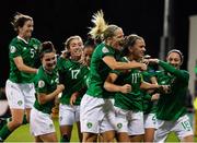 8 October 2019; Katie McCabe celebrates with Republic of Ireland team-mates after scoring their first goal during the UEFA Women's 2021 European Championships qualifier match between Republic of Ireland and Ukraine at Tallaght Stadium in Dublin. Photo by Stephen McCarthy/Sportsfile