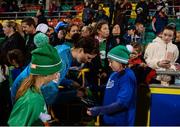8 October 2019; Marie Hourihan of Republic of Ireland signing an autograph following the UEFA Women's 2021 European Championships qualifier match between Republic of Ireland and Ukraine at Tallaght Stadium in Dublin. Photo by Eóin Noonan/Sportsfile