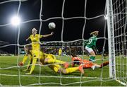 8 October 2019; Natiya Pantsulaya, 13, of Ukraine deflects the ball into the net for Republic of Ireland's thrid goal during the UEFA Women's 2021 European Championships qualifier match between Republic of Ireland and Ukraine at Tallaght Stadium in Dublin. Photo by Stephen McCarthy/Sportsfile