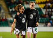 8 October 2019; Leanne Kiernan, left, and Claire Walsh of Republic of Ireland prior to the UEFA Women's 2021 European Championships qualifier match between Republic of Ireland and Ukraine at Tallaght Stadium in Dublin. Photo by Stephen McCarthy/Sportsfile
