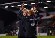8 October 2019; Republic of Ireland manager Vera Pauw, left, and assistant manager Eileen Gleeson celebrate at the final whistle of the UEFA Women's 2021 European Championships qualifier match between Republic of Ireland and Ukraine at Tallaght Stadium in Dublin. Photo by Stephen McCarthy/Sportsfile