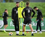 9 October 2019; Matt Doherty, left, and James Collins during a Republic of Ireland training session at the FAI National Training Centre in Abbotstown, Dublin. Photo by Seb Daly/Sportsfile
