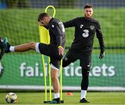 9 October 2019; Matt Doherty, right, and James Collins during a Republic of Ireland training session at the FAI National Training Centre in Abbotstown, Dublin. Photo by Seb Daly/Sportsfile