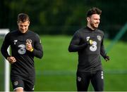 9 October 2019; James Collins, left, and Scott Hogan during a Republic of Ireland training session at the FAI National Training Centre in Abbotstown, Dublin. Photo by Seb Daly/Sportsfile