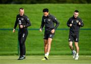 9 October 2019; Republic of Ireland players, from left, Glenn Whelan, Derrick Williams and Jack Byrne during a training session at the FAI National Training Centre in Abbotstown, Dublin. Photo by Seb Daly/Sportsfile