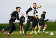 9 October 2019; Glenn Whelan and Aaron Connolly, left, during a Republic of Ireland training session at the FAI National Training Centre in Abbotstown, Dublin. Photo by Stephen McCarthy/Sportsfile