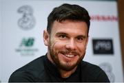 9 October 2019; Scott Hogan during a Republic of Ireland press conference at the FAI National Training Centre in Abbotstown, Dublin. Photo by Stephen McCarthy/Sportsfile