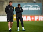 9 October 2019; Republic of Ireland U21 head coach Stephen Kenny speaks with Michael Obafemi during a Republic of Ireland U21's Training Session at Tallaght Stadium in Dublin. Photo by Harry Murphy/Sportsfile