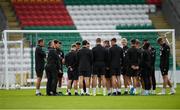 9 October 2019; Republic of Ireland players huddle during a Republic of Ireland U21's Training Session at Tallaght Stadium in Dublin. Photo by Harry Murphy/Sportsfile