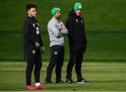 9 October 2019; Republic of Ireland manager Mick McCarthy, right, and fitness coach Andy Liddle watch on alongside Aaron Connolly during a Republic of Ireland training session at the FAI National Training Centre in Abbotstown, Dublin. Photo by Stephen McCarthy/Sportsfile