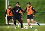 9 October 2019; Josh Cullen, right, and Scott Hogan during a Republic of Ireland training session at the FAI National Training Centre in Abbotstown, Dublin. Photo by Stephen McCarthy/Sportsfile