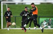 9 October 2019; Aaron Connolly in action against Matt Doherty, right, during a Republic of Ireland training session at the FAI National Training Centre in Abbotstown, Dublin. Photo by Stephen McCarthy/Sportsfile