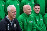 9 October 2019; Republic of Ireland manager Mick McCarthy, pictured, was on hand to wish the Irish Defence Forces team a bon voyage at Abbotstown as they prepare to travel to China for the World Military Games. McCarthy joined Minister of State for Defence Paul Kehoe, FAI President Donal Conway, Brigadier General Peter O’Halloran and boxing coach Phil Sutcliffe at FAI Headquarters. The Irish Defence Forces football team, backed by the FAI, knocked Germany and Holland out of the qualifiers en route to the tournament and will be joined in Wuhon city by boxers and a shooting team. Photo by Stephen McCarthy/Sportsfile