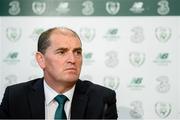 9 October 2019; Republic of Ireland manager Mick McCarthy was on hand to wish the Irish Defence Forces team a bon voyage at Abbotstown as they prepare to travel to China for the World Military Games. McCarthy joined Minister of State for Defence Paul Kehoe, FAI President Donal Conway, Brigadier General Peter O’Halloran and boxing coach Phil Sutcliffe at FAI Headquarters. The Irish Defence Forces football team, backed by the FAI, knocked Germany and Holland out of the qualifiers en route to the tournament and will be joined in Wuhon city by boxers and a shooting team. Pictured is Minister of State for Defence Paul Kehoe. Photo by Stephen McCarthy/Sportsfile