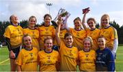 9 October 2019; DCU captain Anna Rose Kennedy and her team-mates after beating UL during the Senior final at the 2019 Gourmet Food Parlour HEC Freshers Blitz at University of Limerick, Limerick. Photo by Piaras Ó Mídheach/Sportsfile