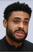 9 October 2019; Derrick Williams during a Republic of Ireland press conference at the FAI National Training Centre in Abbotstown, Dublin. Photo by Stephen McCarthy/Sportsfile