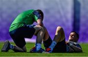 10 October 2019; Jonathan Sexton with team physio Colm Fuller during Ireland Rugby squad training at Shirouzuoike Park in Fukuoka, Japan. Photo by Brendan Moran/Sportsfile