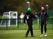 10 October 2019; Shane Duffy and goalkeeping coach Alan Kelly during a Republic of Ireland training session at the FAI National Training Centre in Abbotstown, Dublin. Photo by Stephen McCarthy/Sportsfile