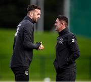 10 October 2019; Shane Duffy and Republic of Ireland assistant coach Robbie Keane during a Republic of Ireland training session at the FAI National Training Centre in Abbotstown, Dublin. Photo by Stephen McCarthy/Sportsfile