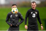 10 October 2019; Josh Cullen, left, and Glenn Whelan during a Republic of Ireland training session at the FAI National Training Centre in Abbotstown, Dublin. Photo by Stephen McCarthy/Sportsfile