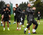 10 October 2019; Matt Doherty and Conor Hourihane, left, during a Republic of Ireland training session at the FAI National Training Centre in Abbotstown, Dublin. Photo by Stephen McCarthy/Sportsfile