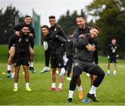 10 October 2019; Matt Doherty and Conor Hourihane, left, during a Republic of Ireland training session at the FAI National Training Centre in Abbotstown, Dublin. Photo by Stephen McCarthy/Sportsfile