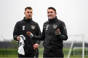 10 October 2019; Republic of Ireland assistant coach Robbie Keane and James Collins, left, during a Republic of Ireland training session at the FAI National Training Centre in Abbotstown, Dublin. Photo by Stephen McCarthy/Sportsfile