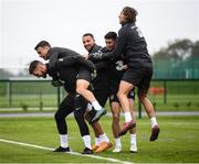 10 October 2019; Players, from left, Matt Doherty, Seamus Coleman, Conor Hourihane, Callum O'Dowda and Jeff Hendrick during a Republic of Ireland training session at the FAI National Training Centre in Abbotstown, Dublin. Photo by Stephen McCarthy/Sportsfile